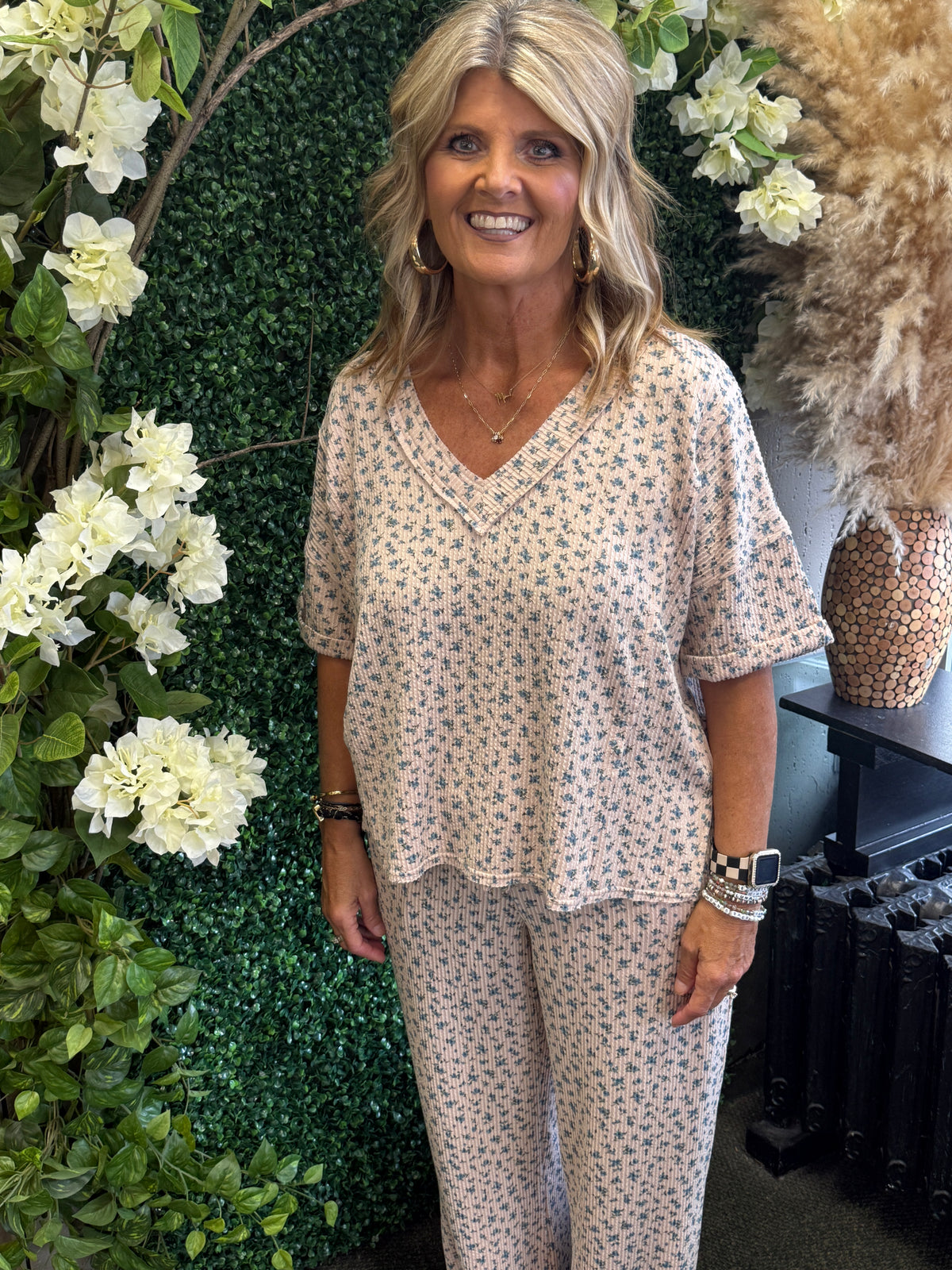 Ditsy Floral Rib Knit Lounge Set