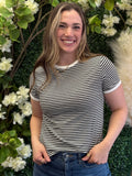 STRIPED CONTRAST TRIM TEE