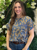 Animal Print Boxy Cut Top with Pocket & Fray Details