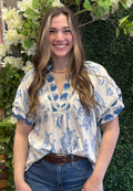 Boho Print Top w/ Lace Trim