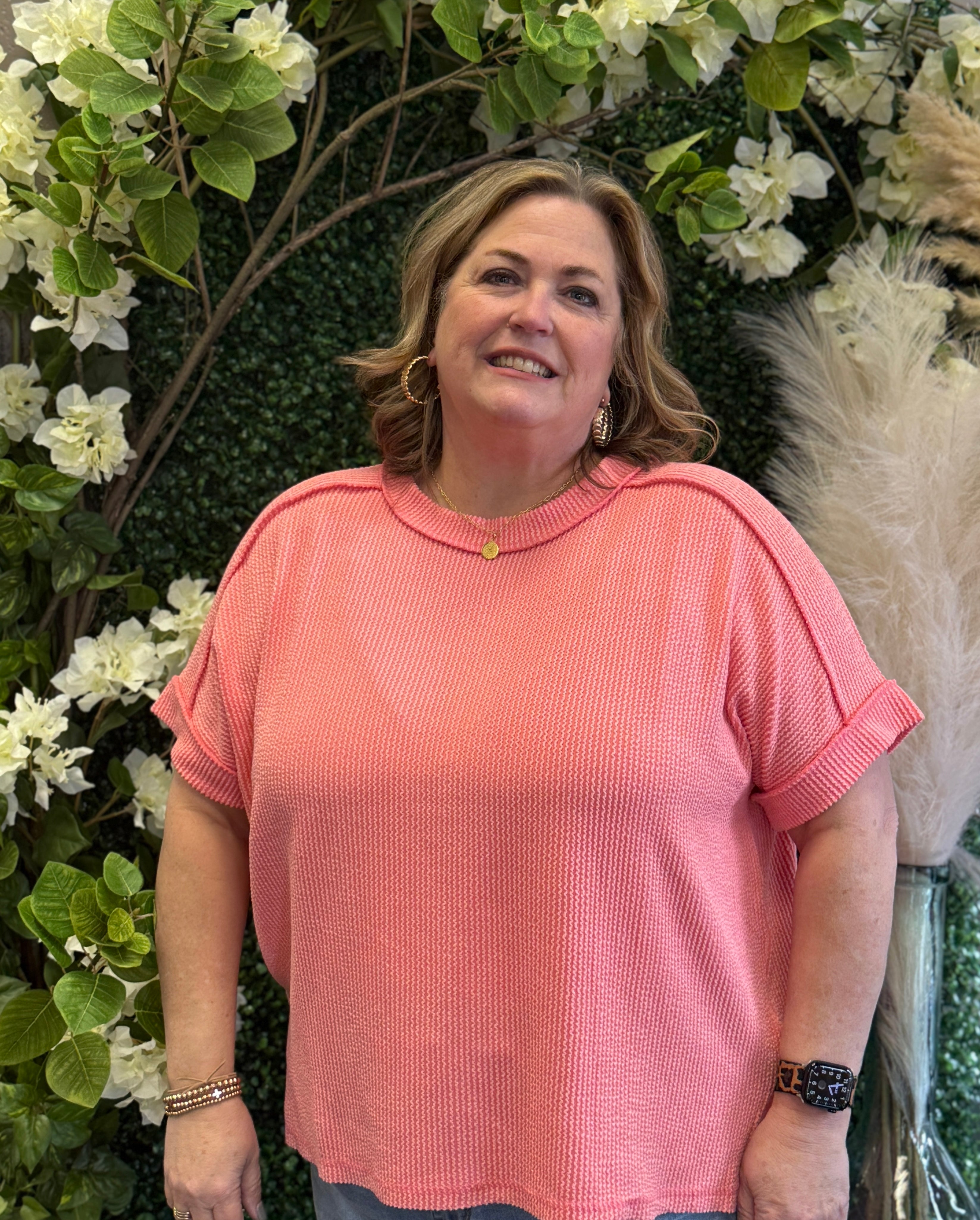 RAISED RIB CUFF SLEEVE RAW EDGE TOP