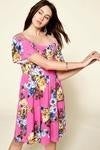 Knit floral off shoulder dress