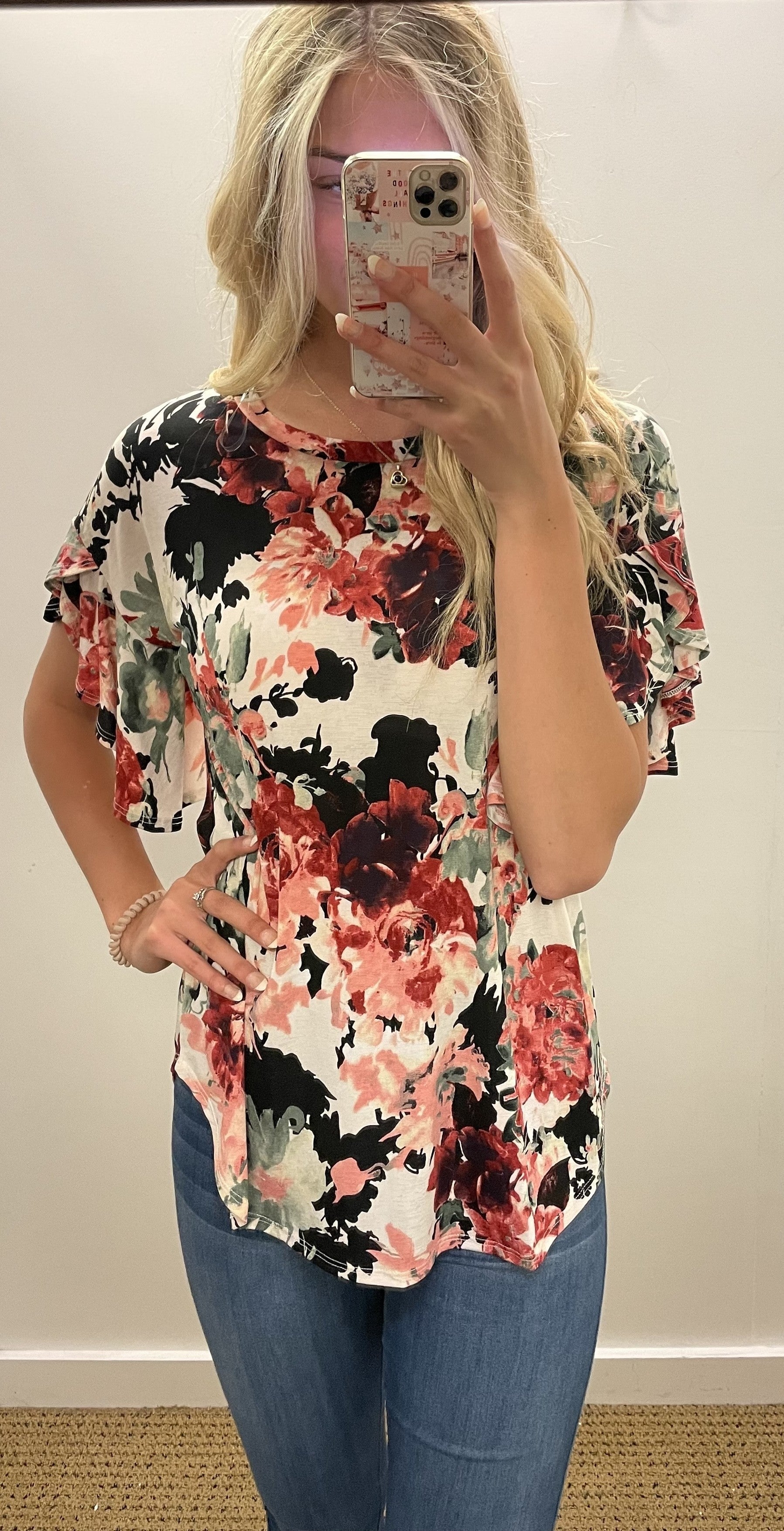 Floral Ruffle Sleeve Top