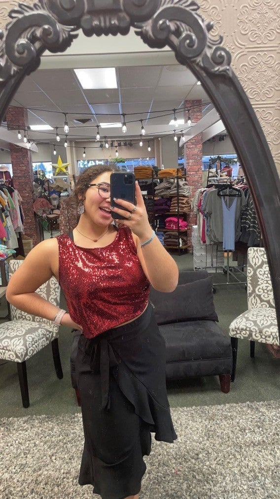 Red Sequins Sleeveless Tunic