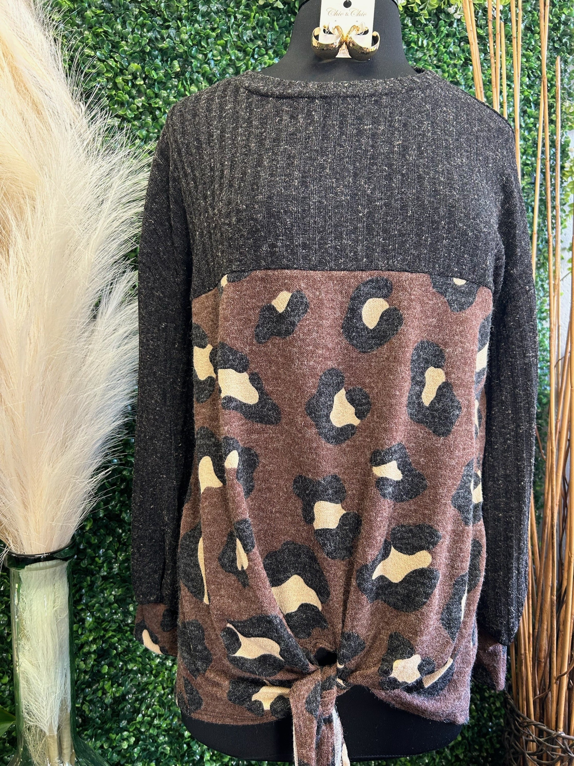 Rib Puff Sleeve Leopard Top