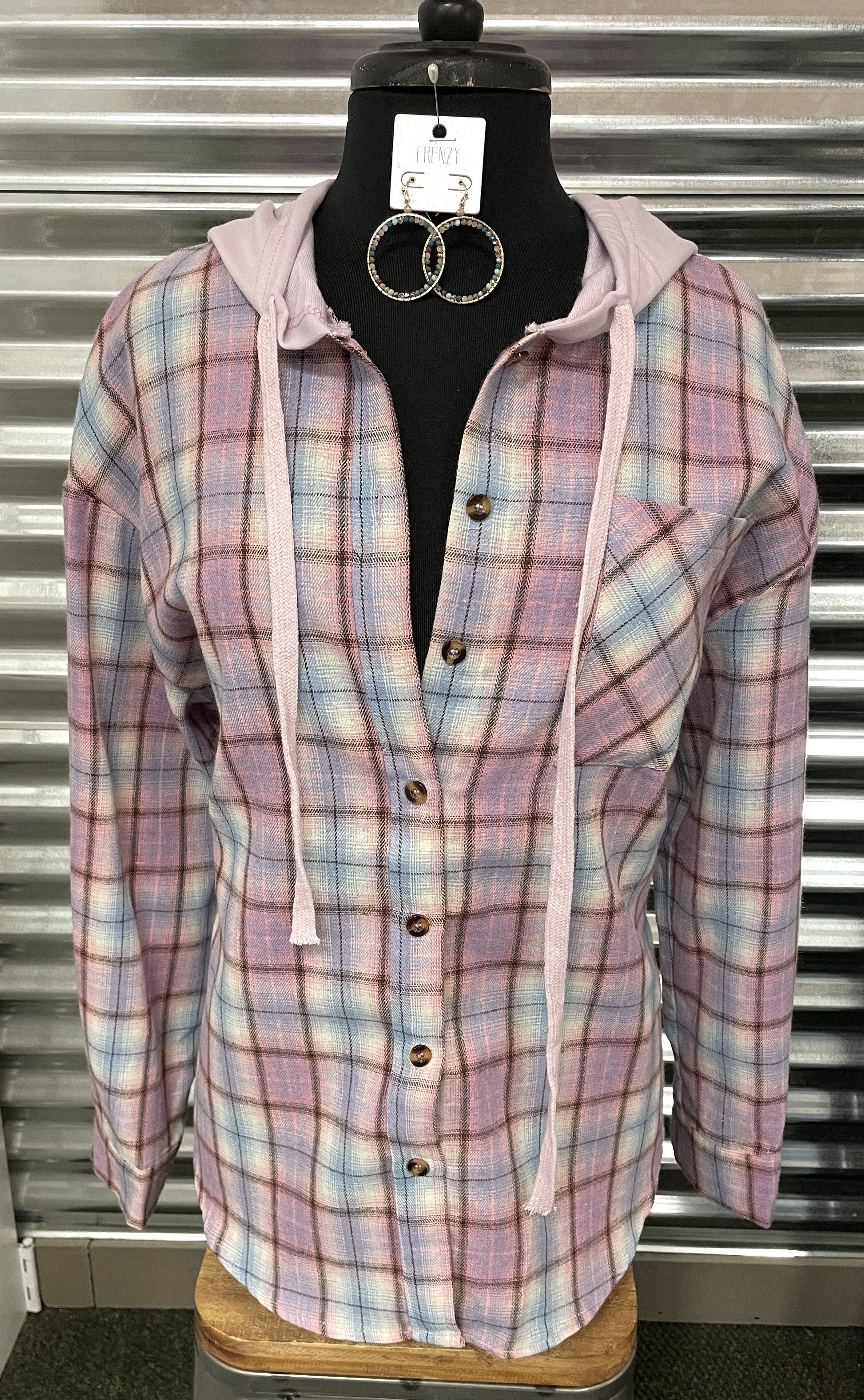 Plaid Button Up with Hoodie