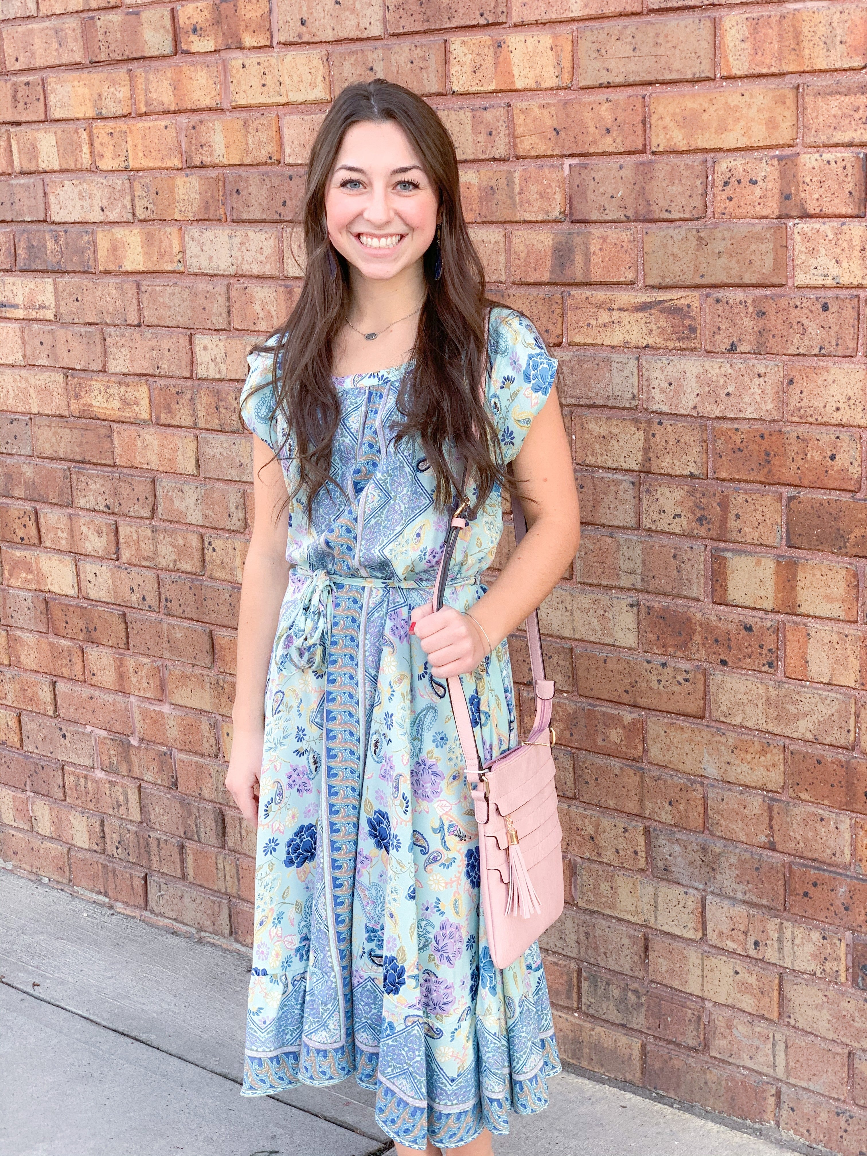 Printed Cap Sleeve Tie Back Dress