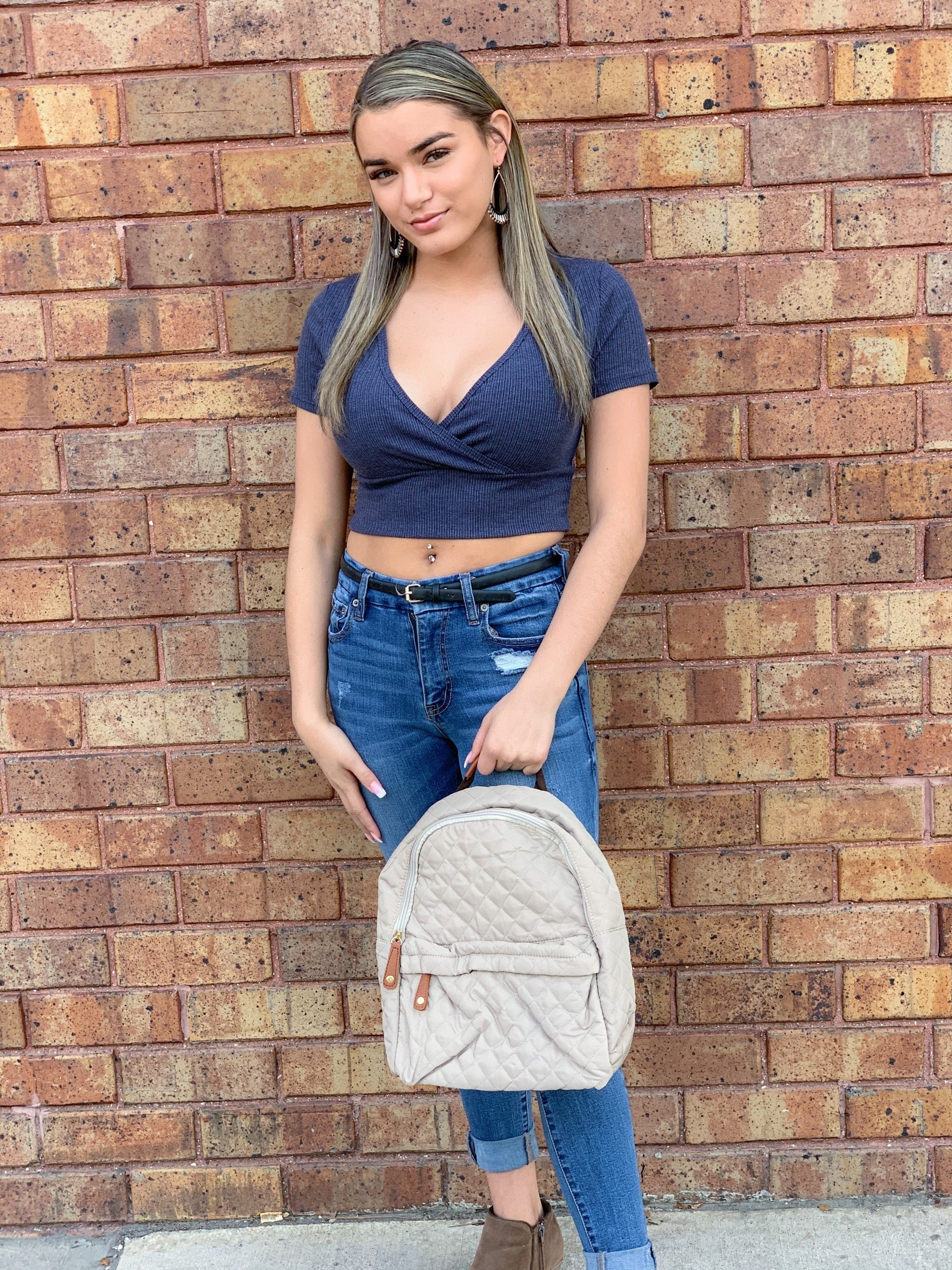 Navy Short Sleeve Crop Top