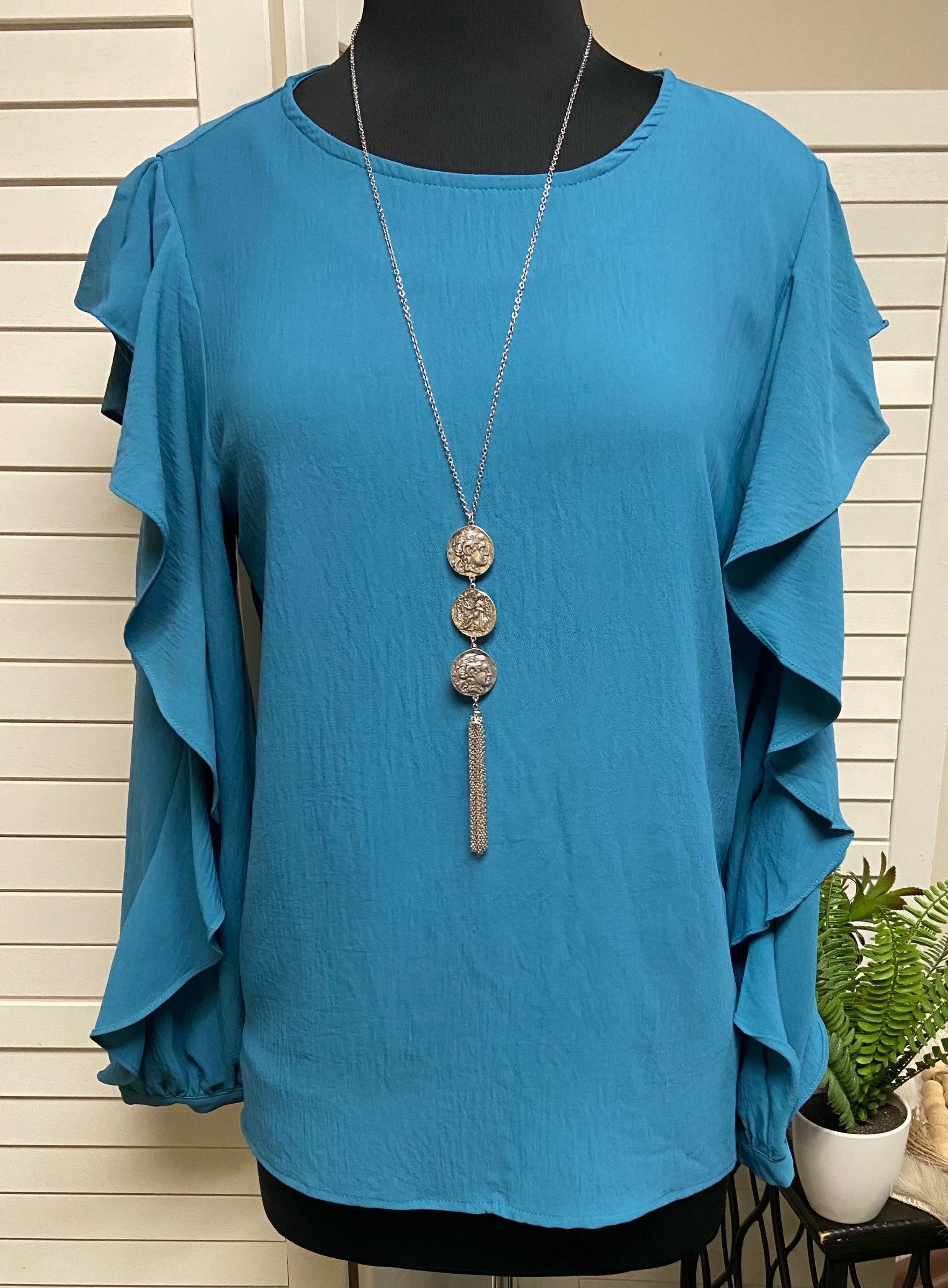 Ruffled Blouse w/ Keyhole Back