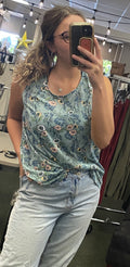 Teal Floral Tank Top