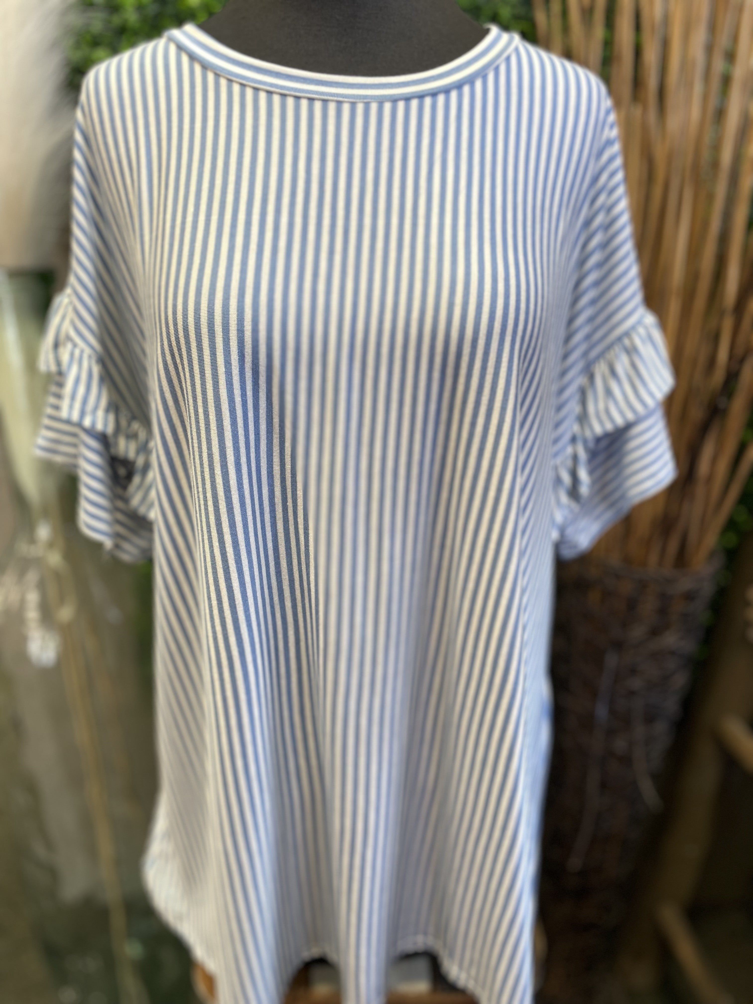 Pin Stripe Jersey Tiered Ruffle Top
