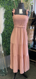 Linen Ruffle Strap Midi Dress