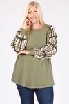 Olive plaid bubble sleeve top
