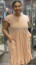 Salmon Ruffle Sleeve Pocket Dress