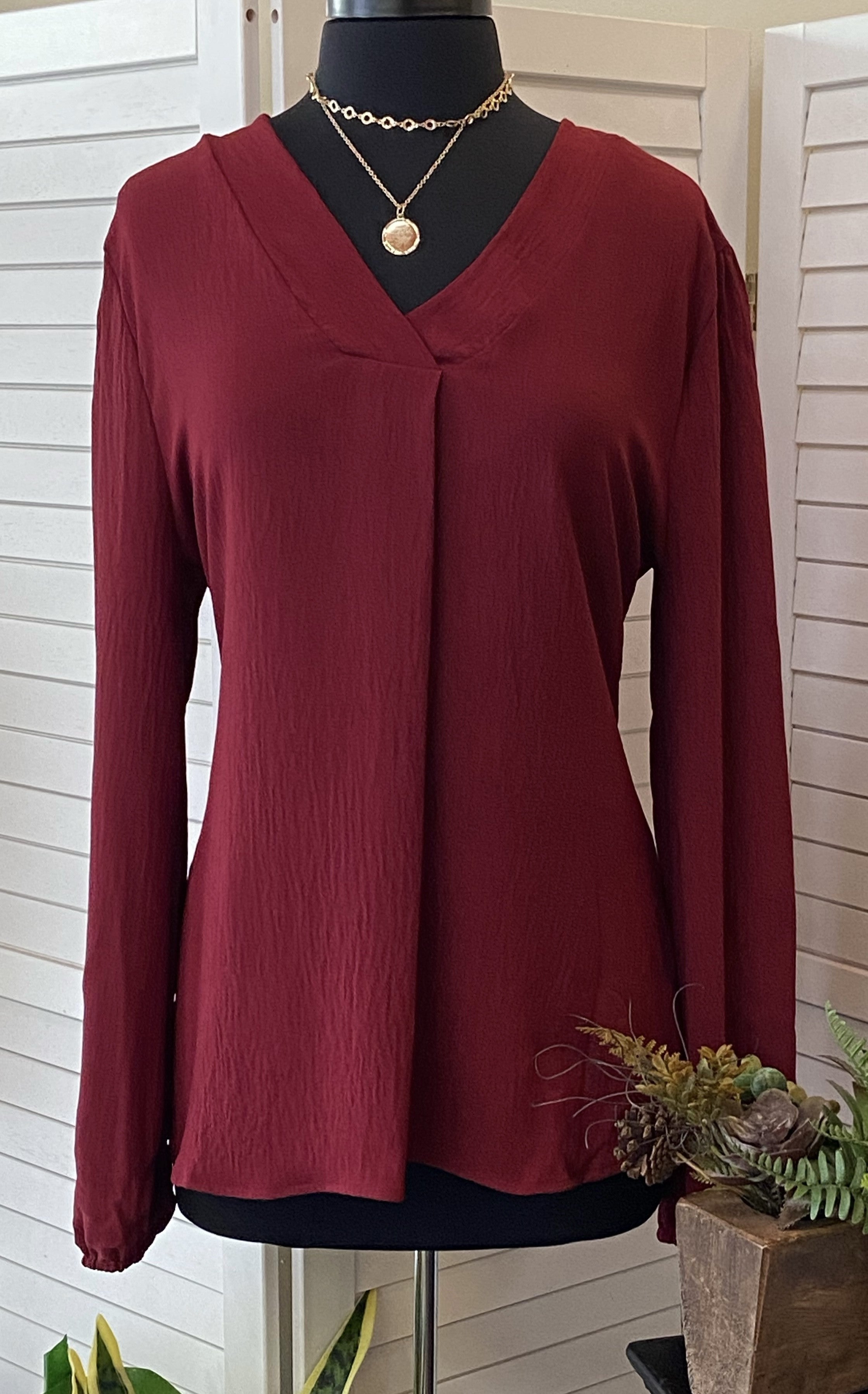 Pleated Neck Popover Top