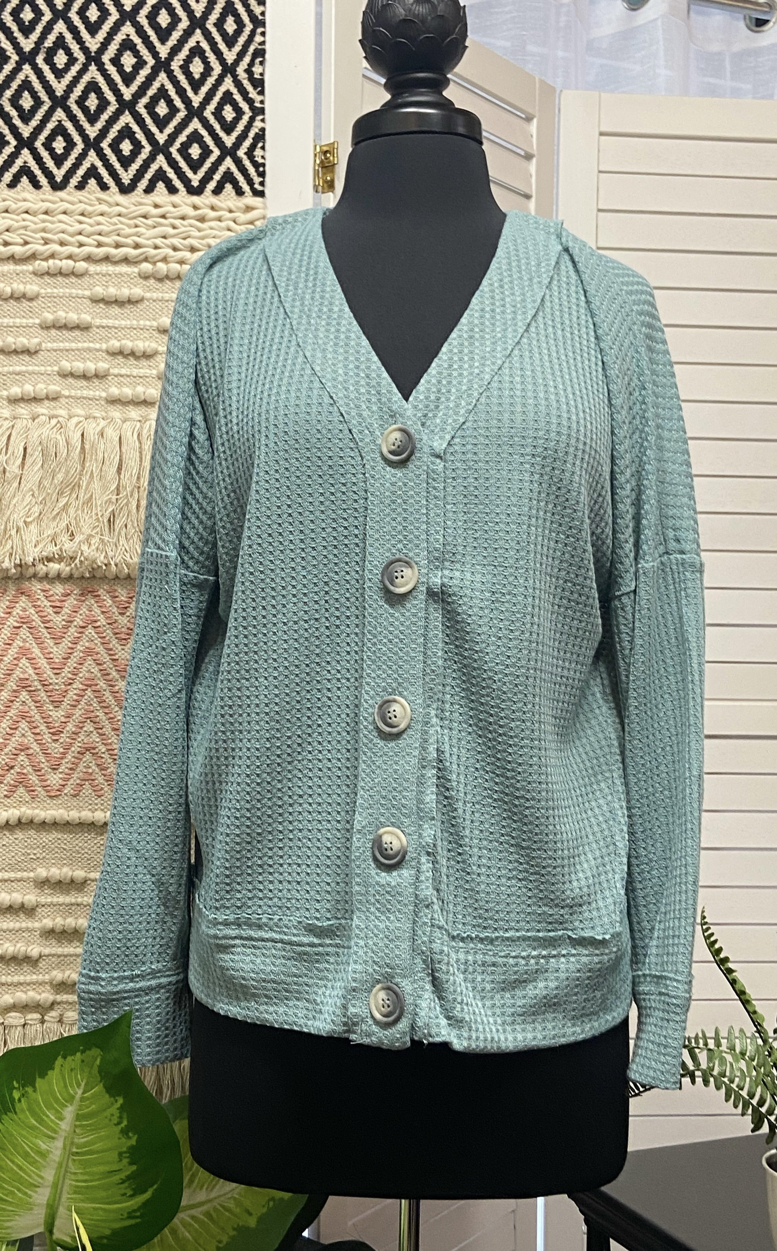 Waffle Button Down Cardi