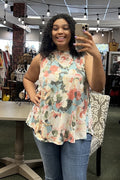 Sage Floral Tank w/ Round Hem
