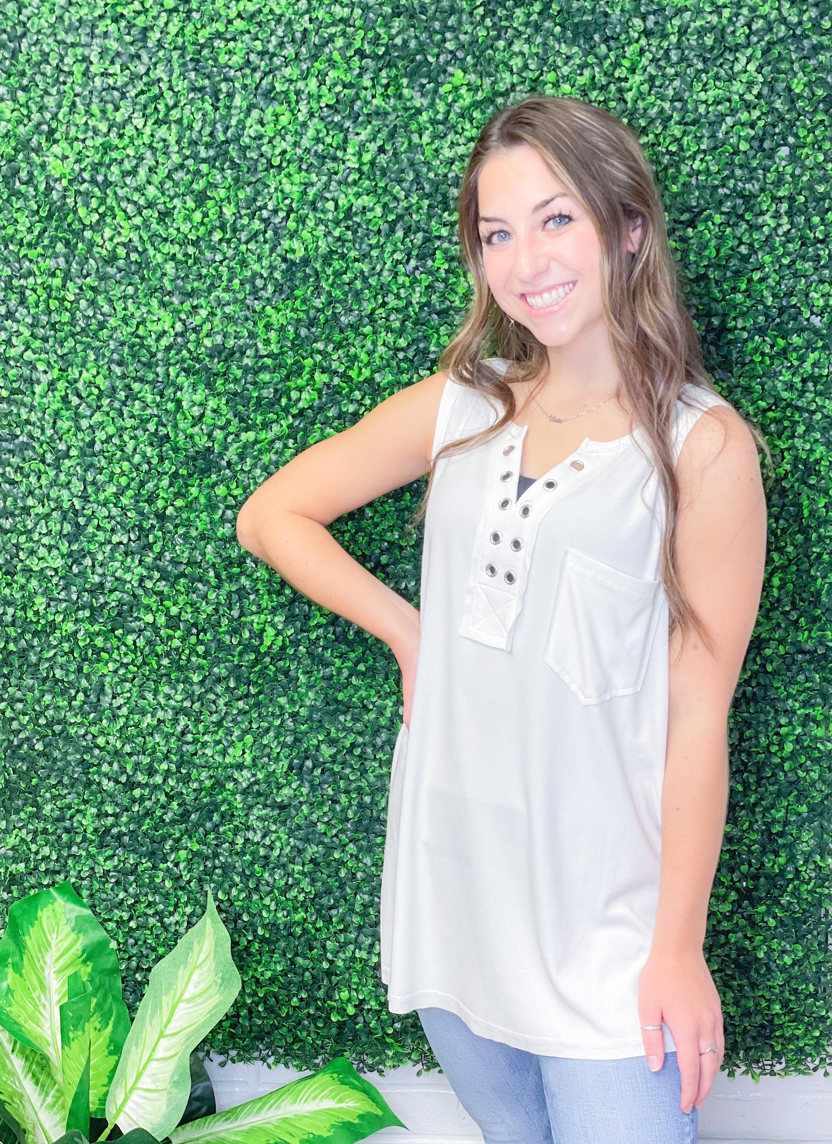 White Eyelet Sleeveless Top