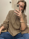 Taupe Woven  Mock Neck Top