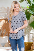 gray v neck star print top