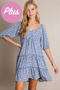 Blue Tiered Floral Print Dress