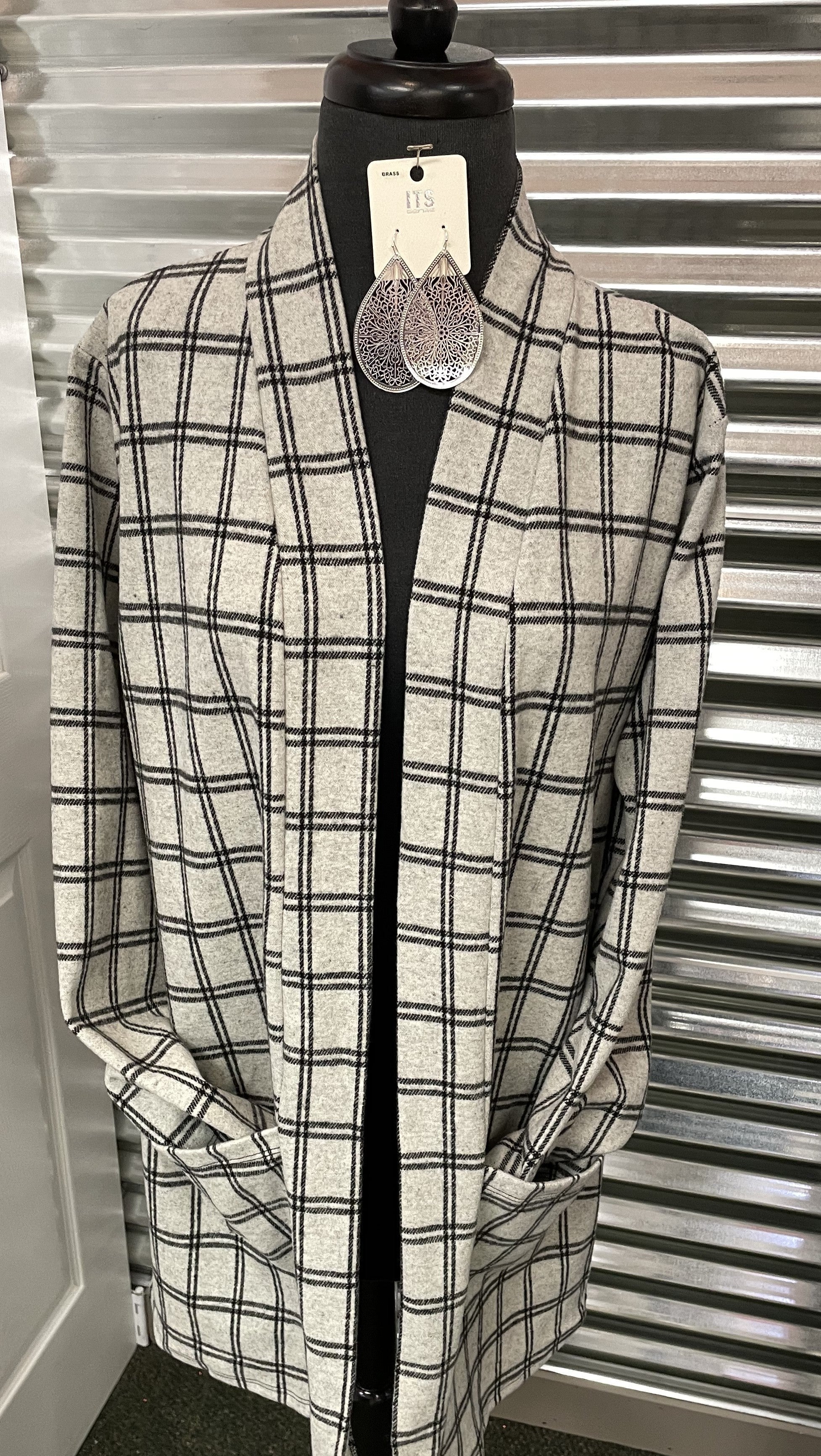 Grey Plaid Cardi