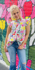 Bright Floral Ruffle Top