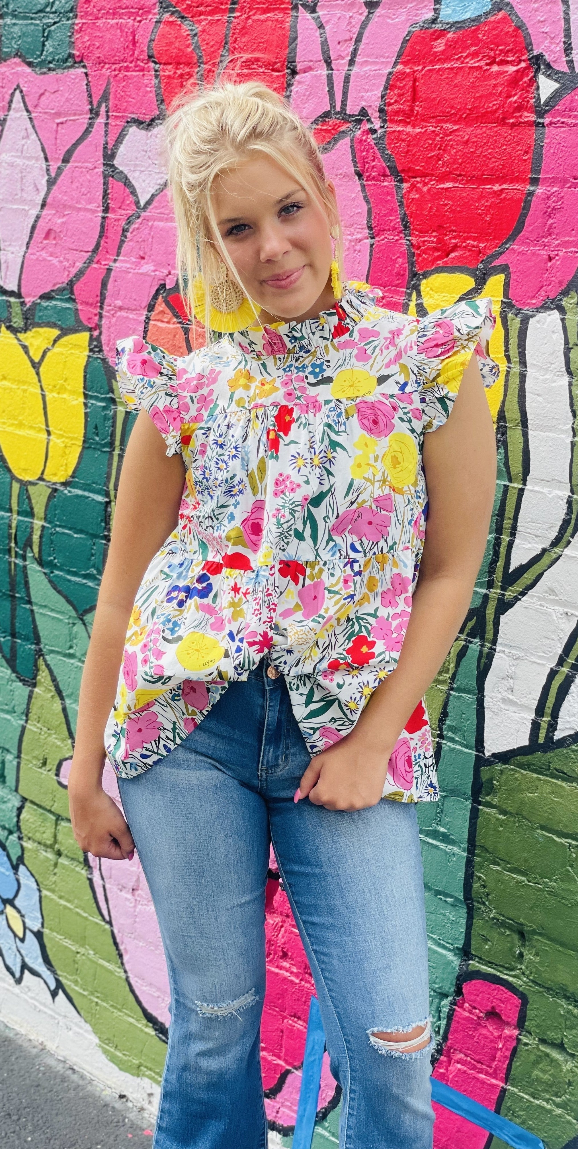 Bright Floral Ruffle Top