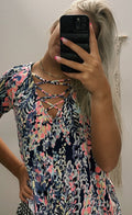 Scoop Neck Printed Top w/ Back Strap