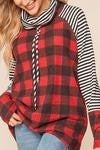 Red Plaid Cowl Neck Pullover