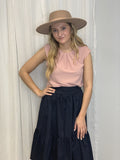 Navy Elastic Waist Skirt