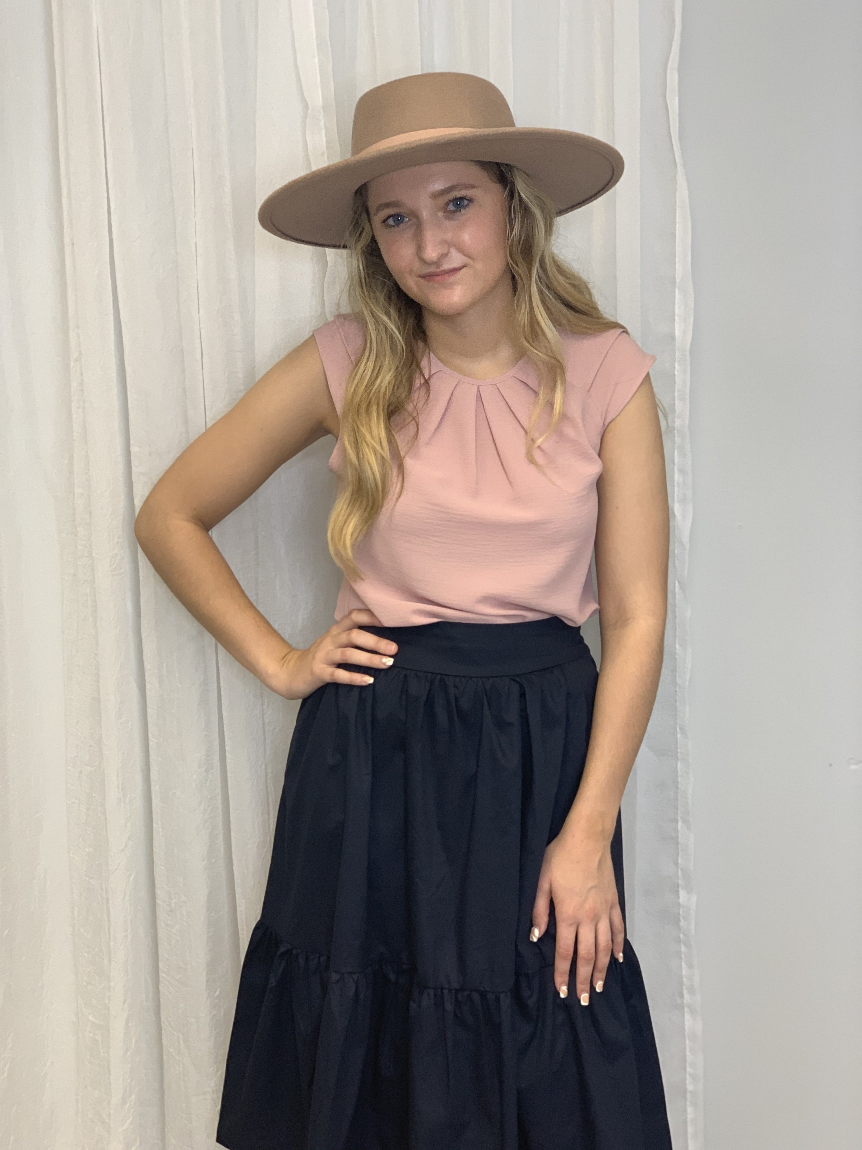 Navy Elastic Waist Skirt