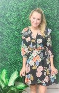 Black Floral Wrap Dress