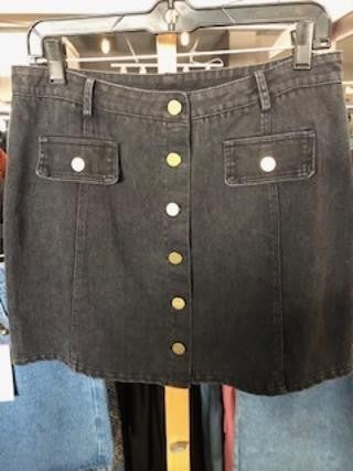 Black button down denim skirt