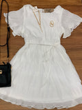 White Pleated Chiffon Dress