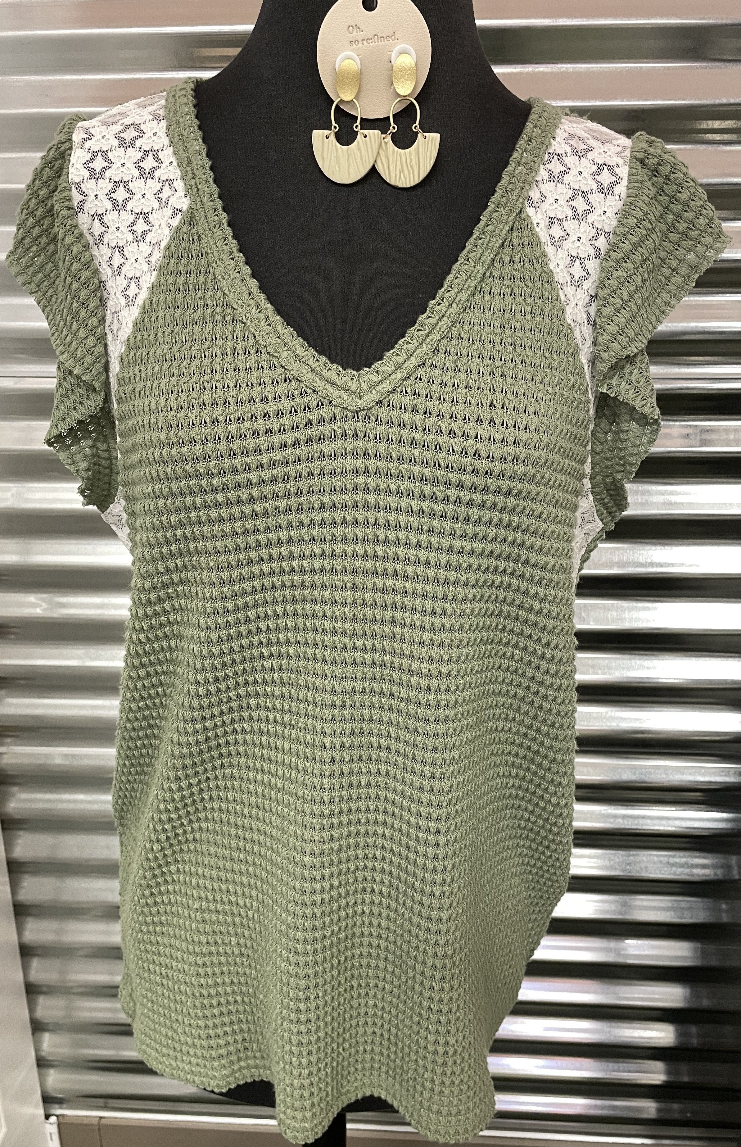 Waffle Knit w/ Lace Top