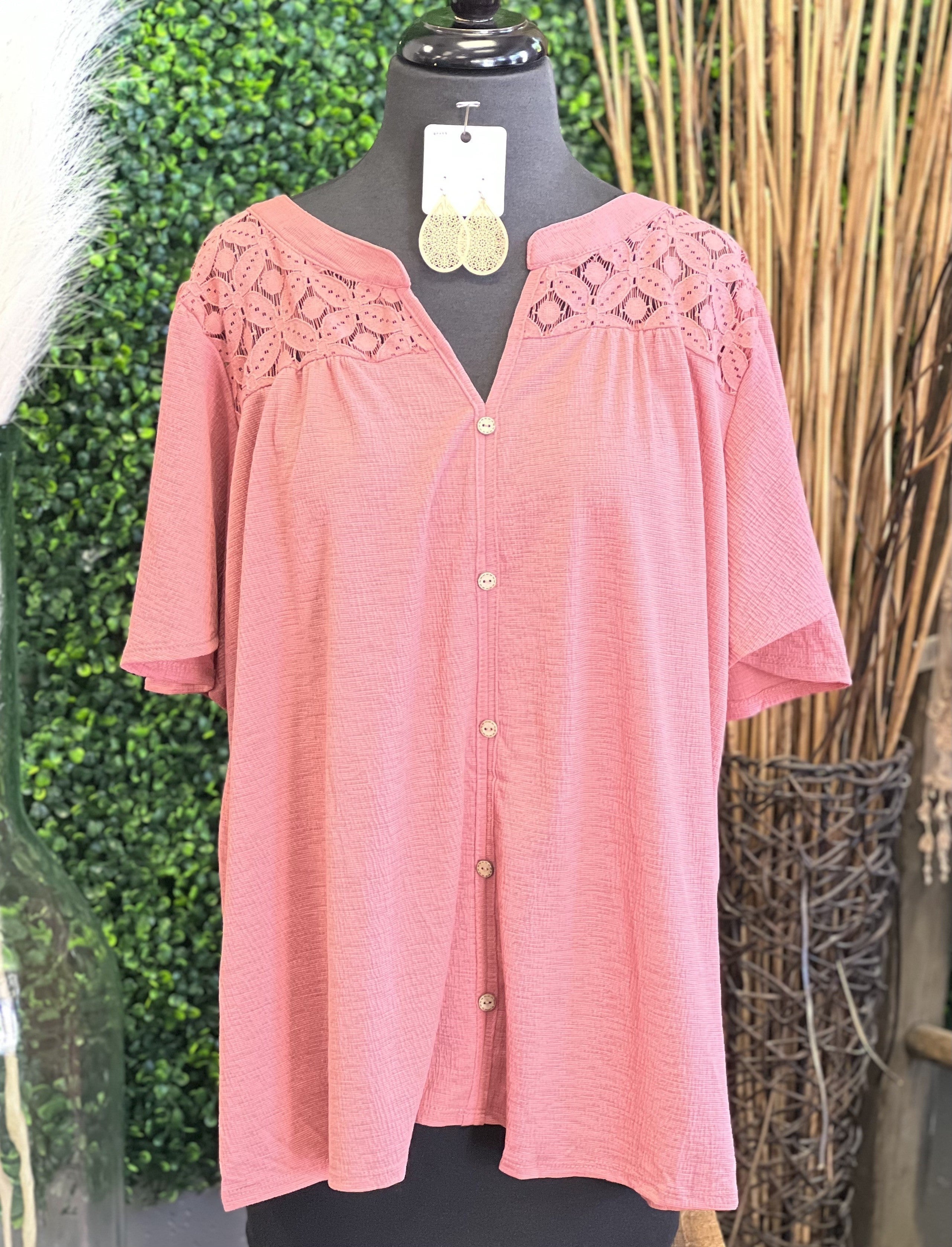 Flutter Lace Button Down Top