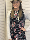 Floral and dot hoodie with hidden pocket
