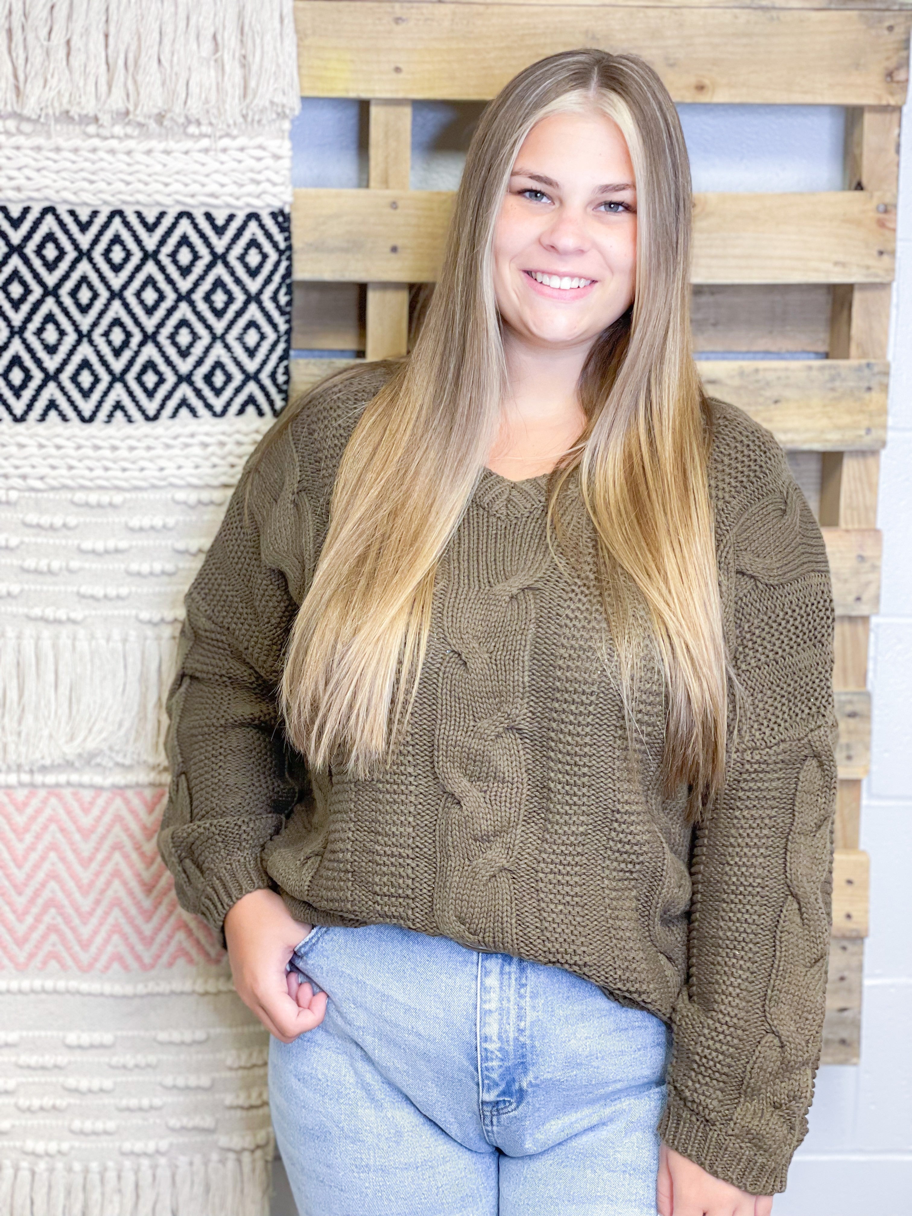 Brown Bubblegum V-neck Knit Sweater