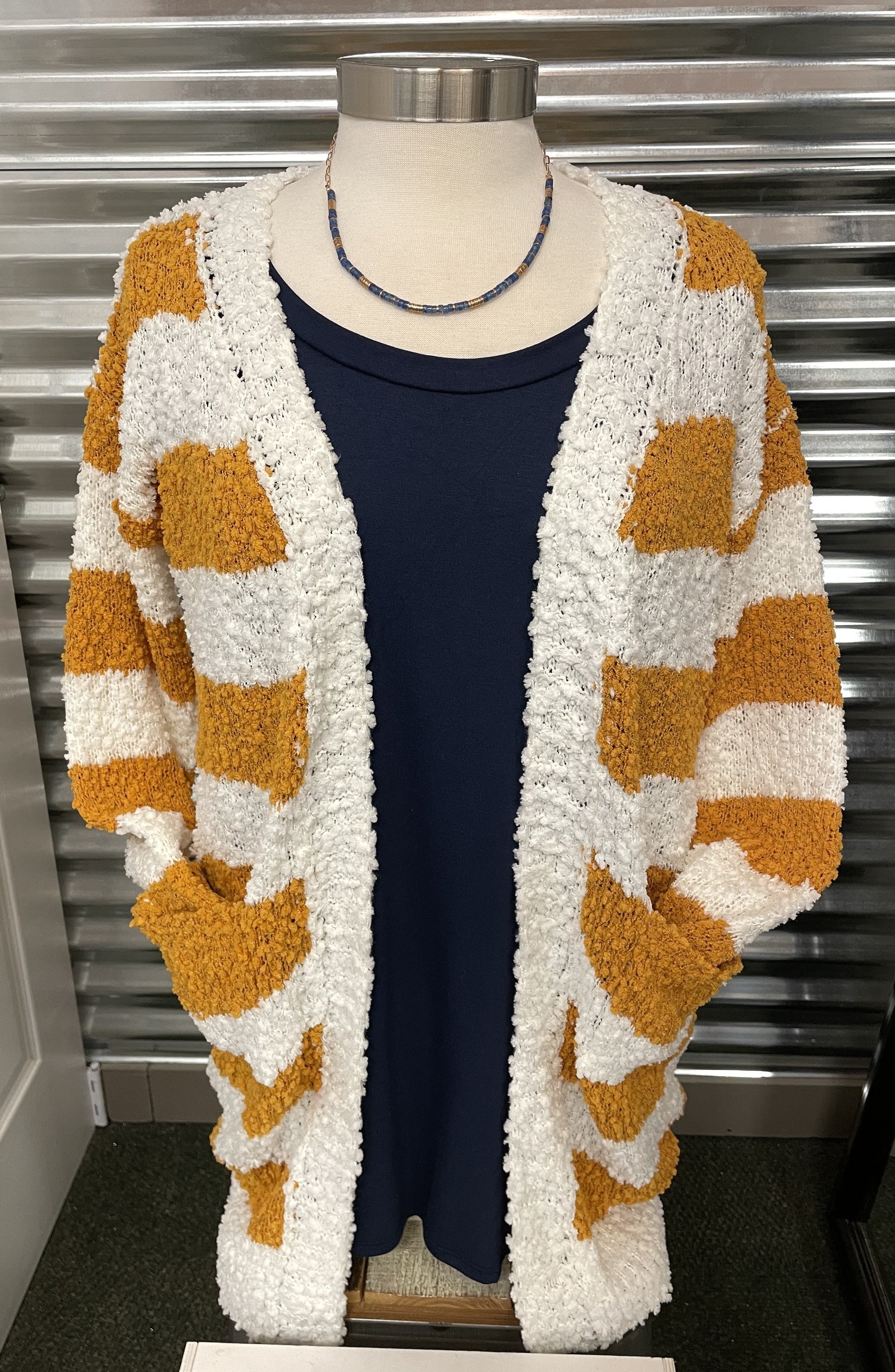Mustard Striped Knit Cardi