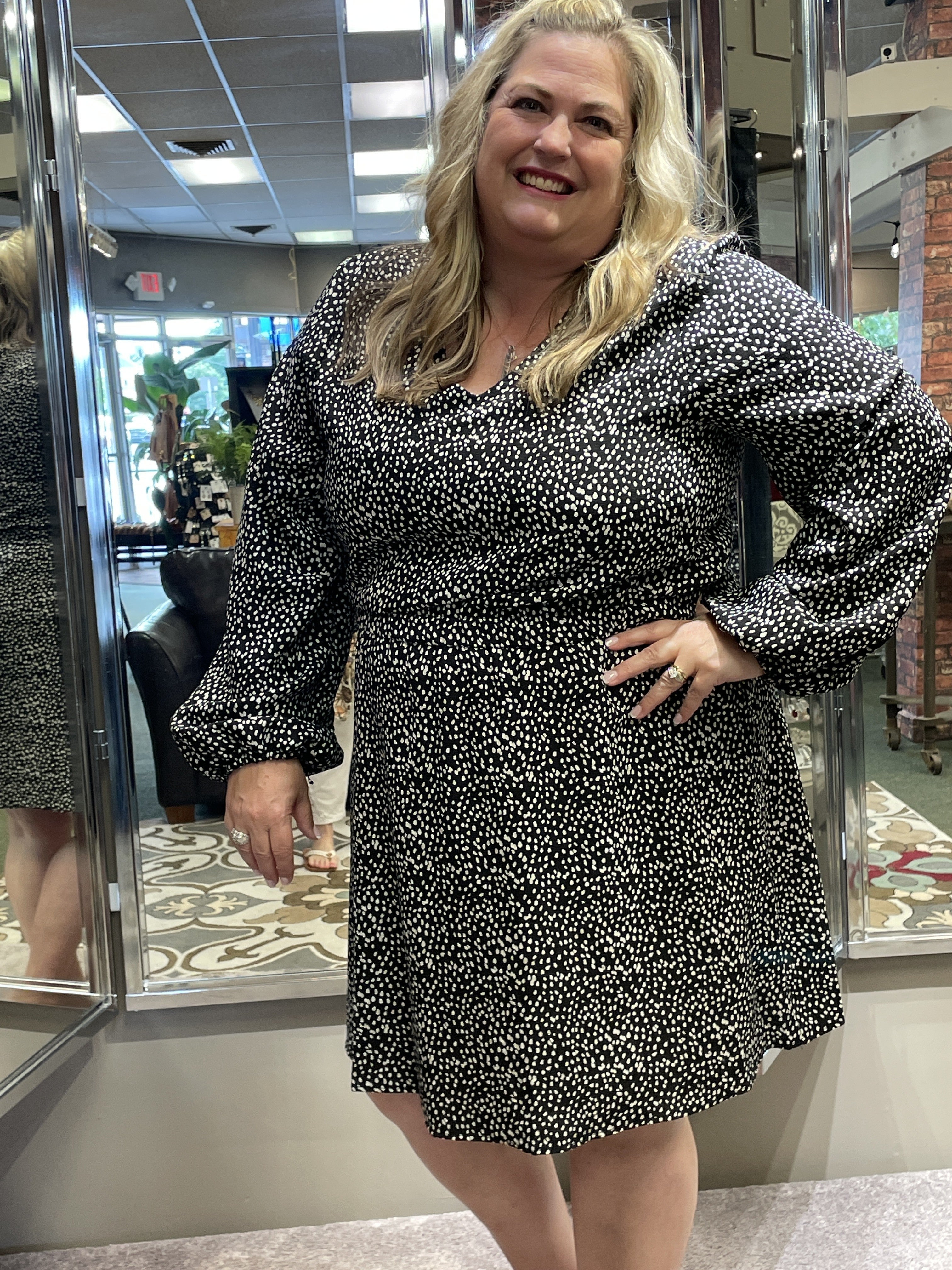 Black Printed Long Sleeve Dress