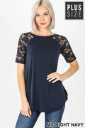 navy round neck lace sleeve top