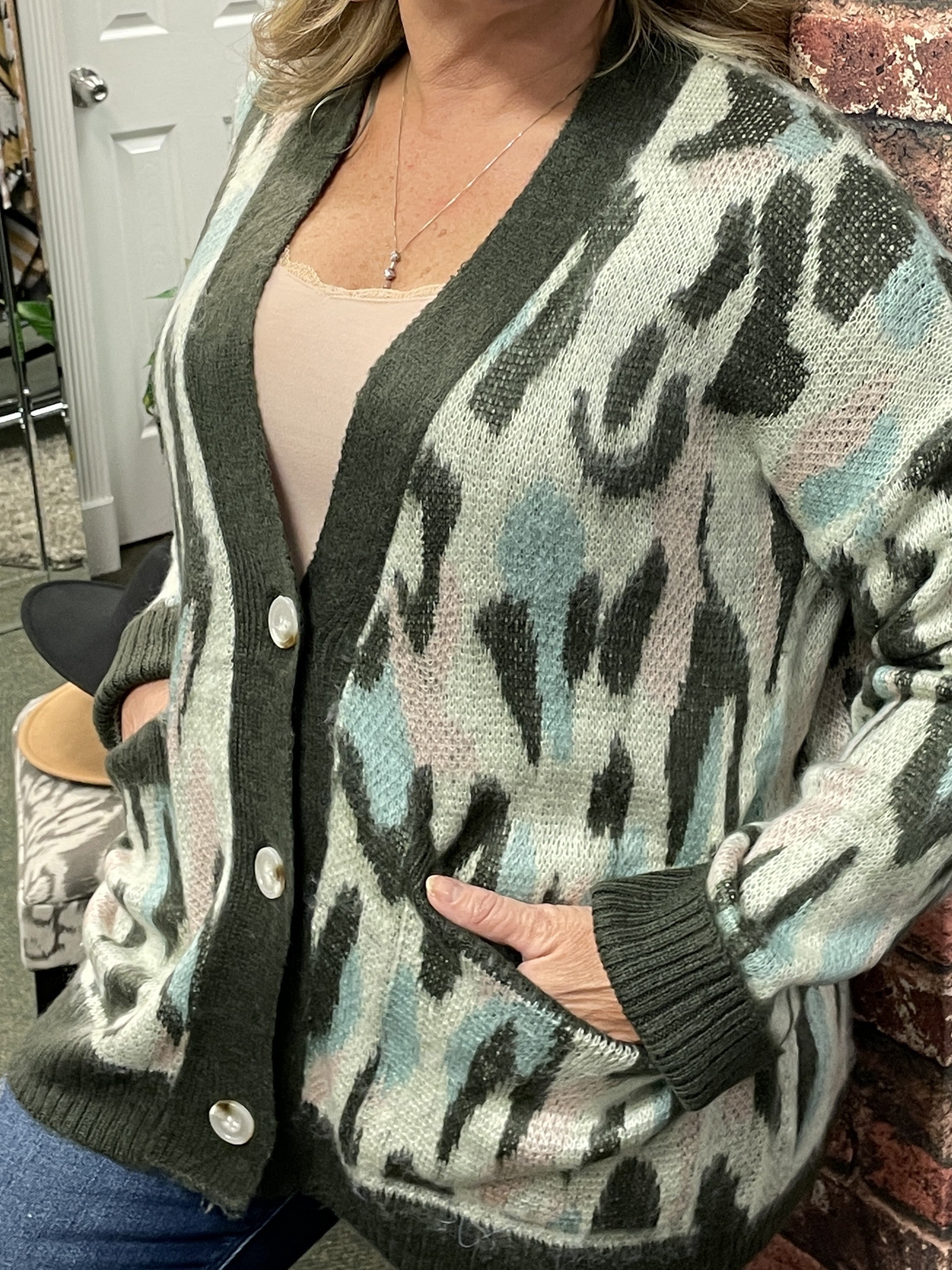 Sage Mix Button Down Cardi