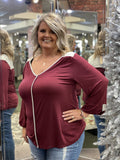 Burgundy Blouse w/Contrast Trim