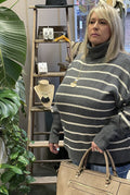 Gray Striped Turtleneck Sweater