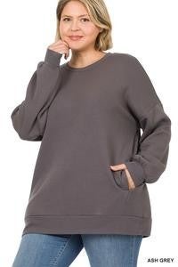 Plus Round Neck Sweatshirt w/ Pockets