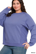 Plus Fleece round neck ribbed side raglan sweatshirt