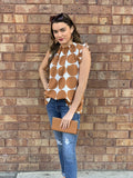 Bold-dot Print Shirring Neck Top