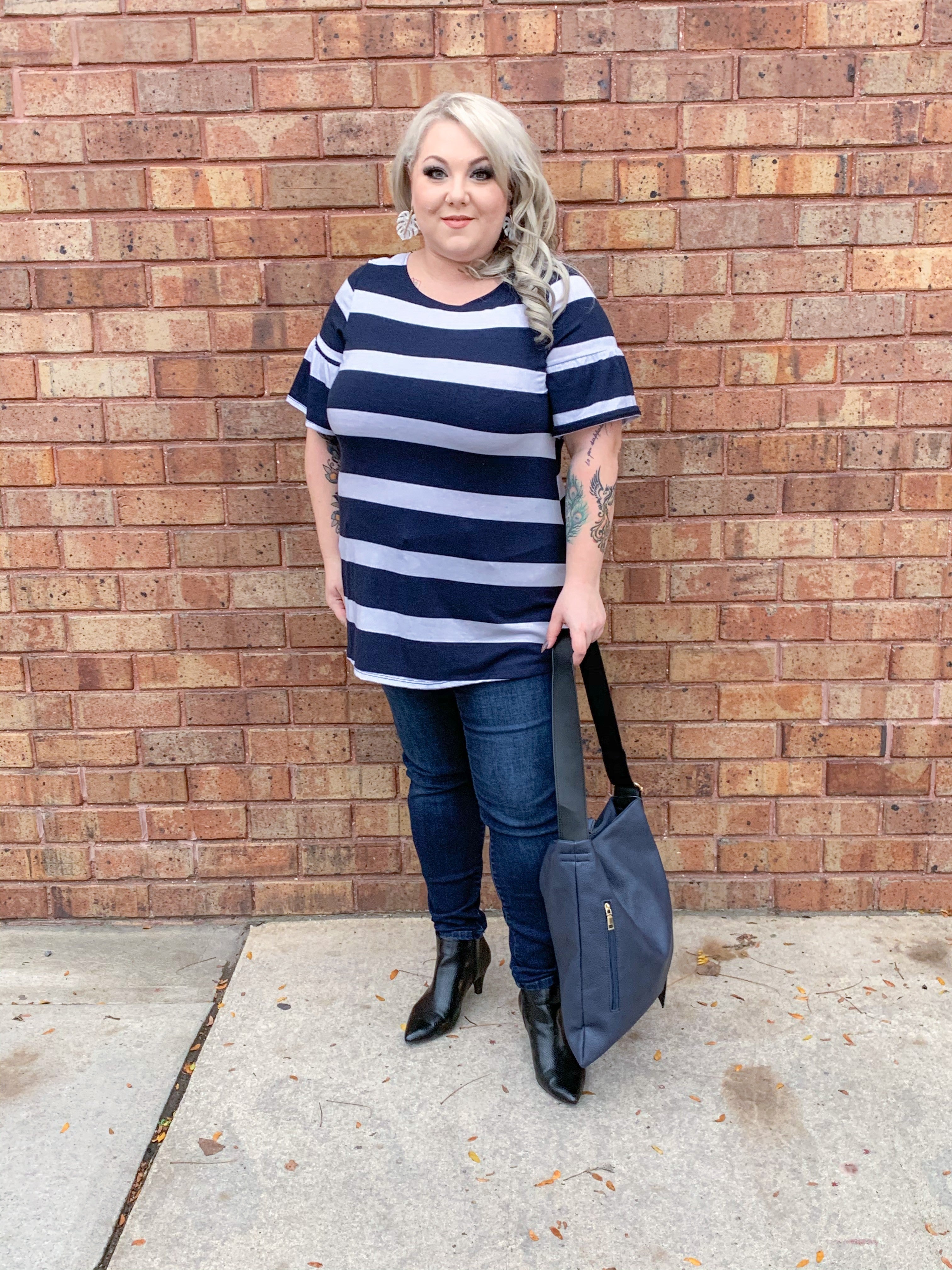 Striped Tunic with ruffle sleeves