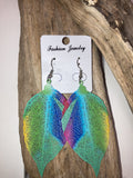 Green multi leaf earrings